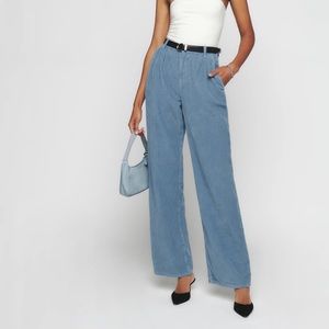 Reformation Montauk pleated high rise corduroy pants Dusty Blue 24